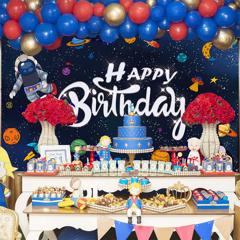 Space Happy Birthday Photography Background Astronaut Rocket Backdrop Banner for Childrens Birthday Galaxy Planet Party Photo Booth Backdrop