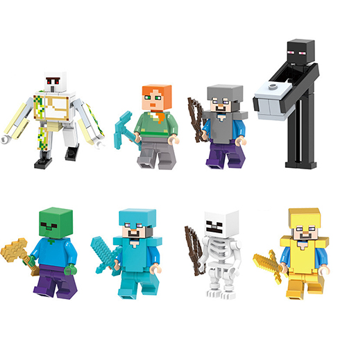 Minecraft Building Blocks Construction Toy Minifigure Steve Birthday Cake Toppers Decoration Gift Idea Playset 8pcs Set Kids Construction Toy Fit Lego