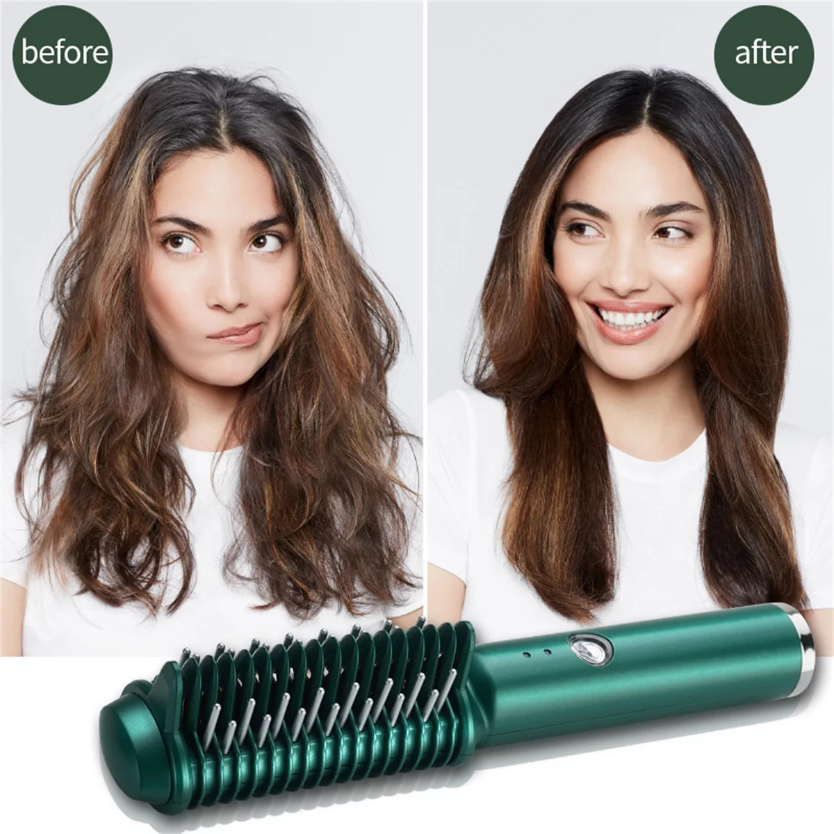Hair Straightener Anti-scalding Ceramic Hair Curler 2 in 1 Electric Hair Comb Wireless Curling Iron Hair Brush Fast Heating USB Rechargeable