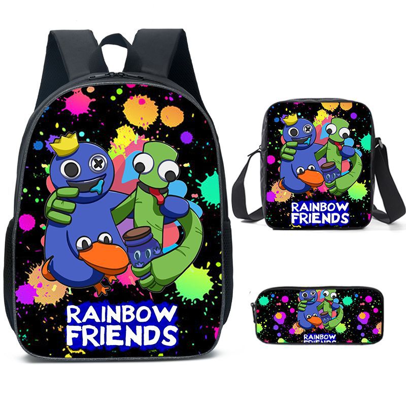 3Pcs Rainbow Game Backpack Lunch Bag Pencil Case Set Kids Gift