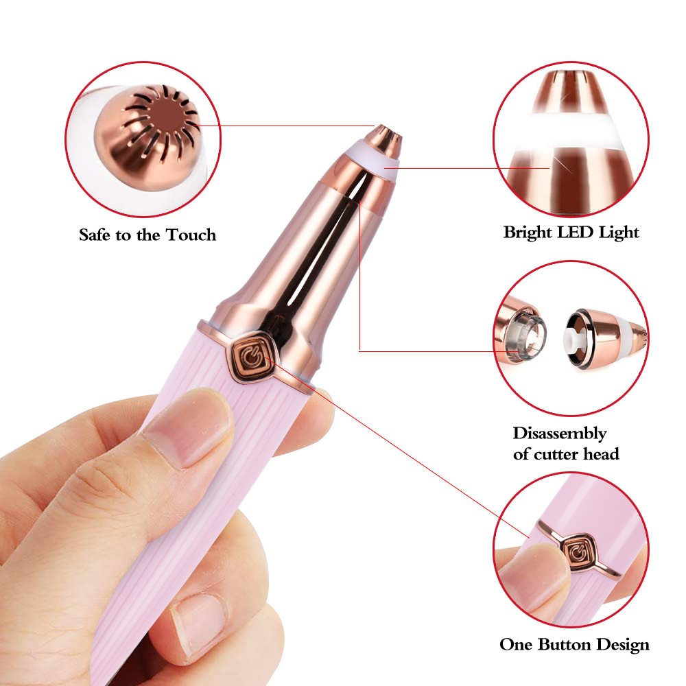(Pink) Compact 2 in 1 Eyebrow Trimmer Shaver for Women Portable Lipstick Style Grooming Tool