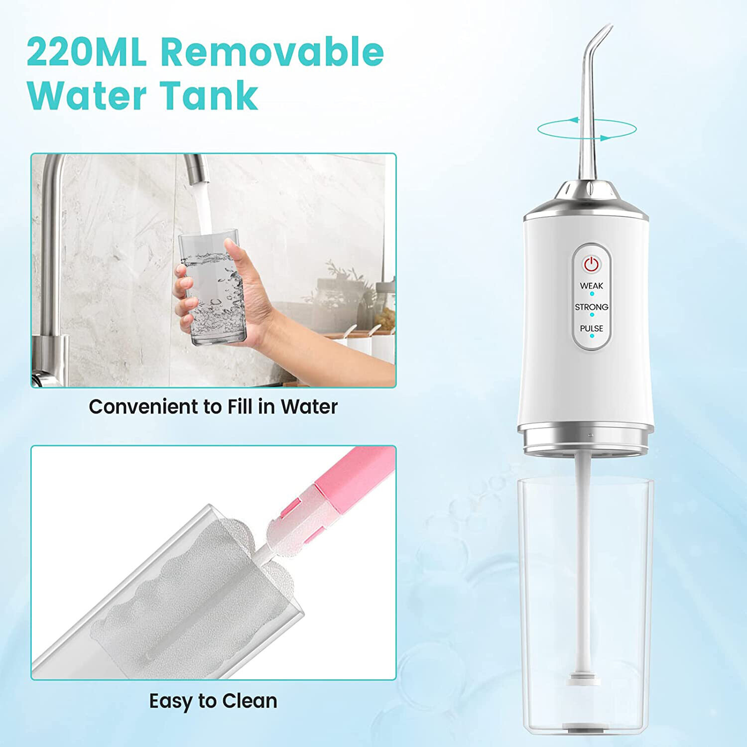 Cordless Dental Water Flosser Portable Dental Water Jet Pick Teeth Cleaner with 4 Jet Tips Floss USB Rechargeable