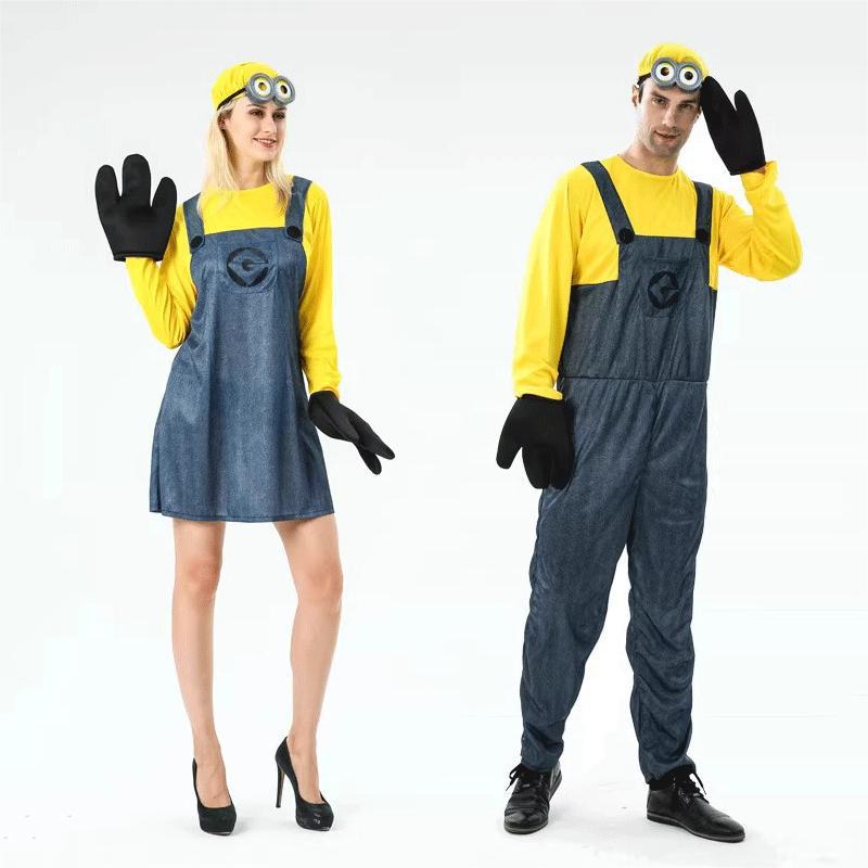 (Kid S) Despicable Me Costumes Minions Full Family Cosplay Costume Boy Girl Halloween Dress Jumpsuits Masquerade Carnival Party Dress Up