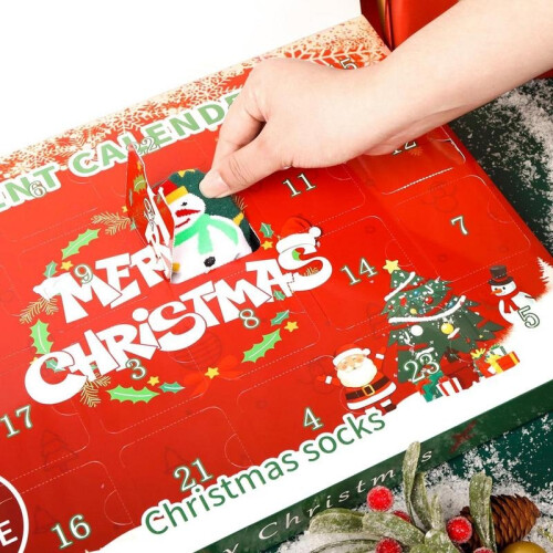 Christmas Stocking Advent Calendar 24 Days Countdown Cotton Socks For Adults Different Pattern Advent Box Socks Kids Gifts