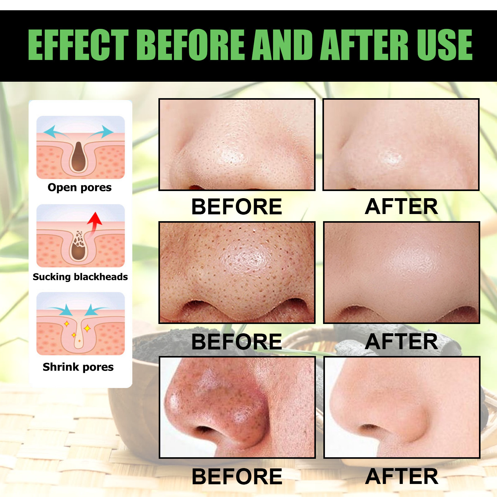 EELHOE Deep Cleansing Black Mask Bamboo Charcoal Blackhead Remover Oil Control Skin Care Nose Mask