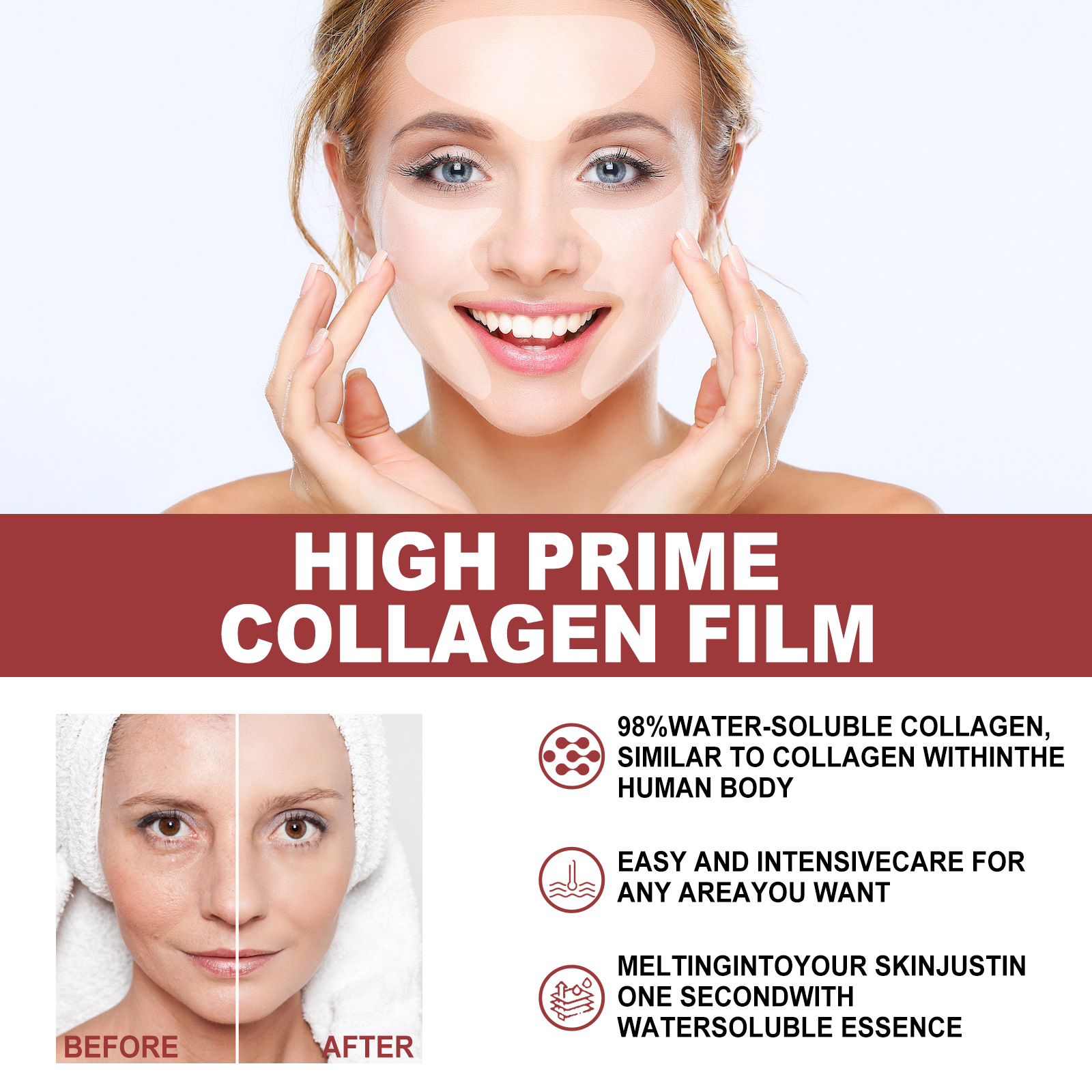 (1PC Set) Collagen Membrane Lightens Wrinkles Bags Dark Circles Remover Firming Skin Plump And Moisturizing Eye Rejuvenation Membrane Forehead Smile Lines Patches