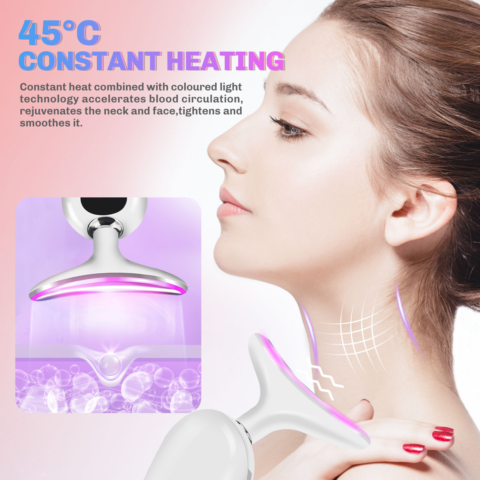 Neck Massager EMS Face Neck Lift Micro Current Beauty Device Vibration Facial Massager Red Light Therapy Double Chin Remover Skin Rejuvenation Tightening Anti Wrinkle