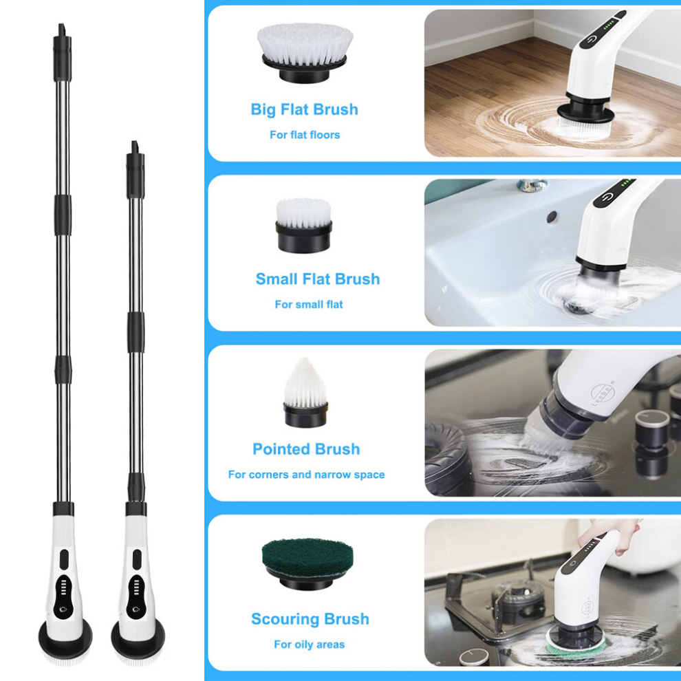 Electric Spin Scrubber, Cordless Electric Cleaning Brush with 9 Replaceable Brush Heads, Shower Cleaning Tool 360 Rotating Power