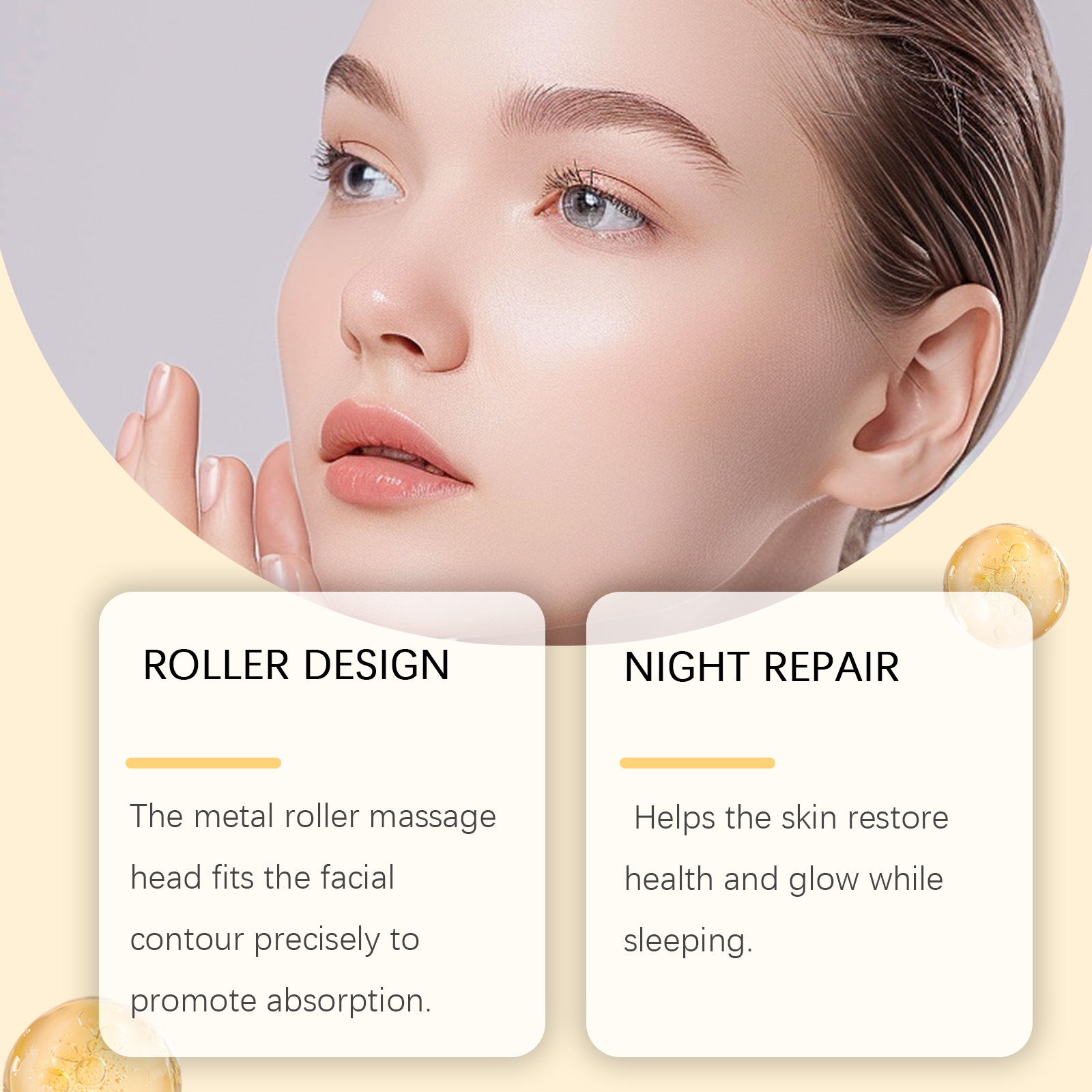 Hyaluronic Acid Facial Night Roller Essence Gently Nourishes Moisturizes Skin Care Anti-Aging Facial Essence for All Skin Types ﻿