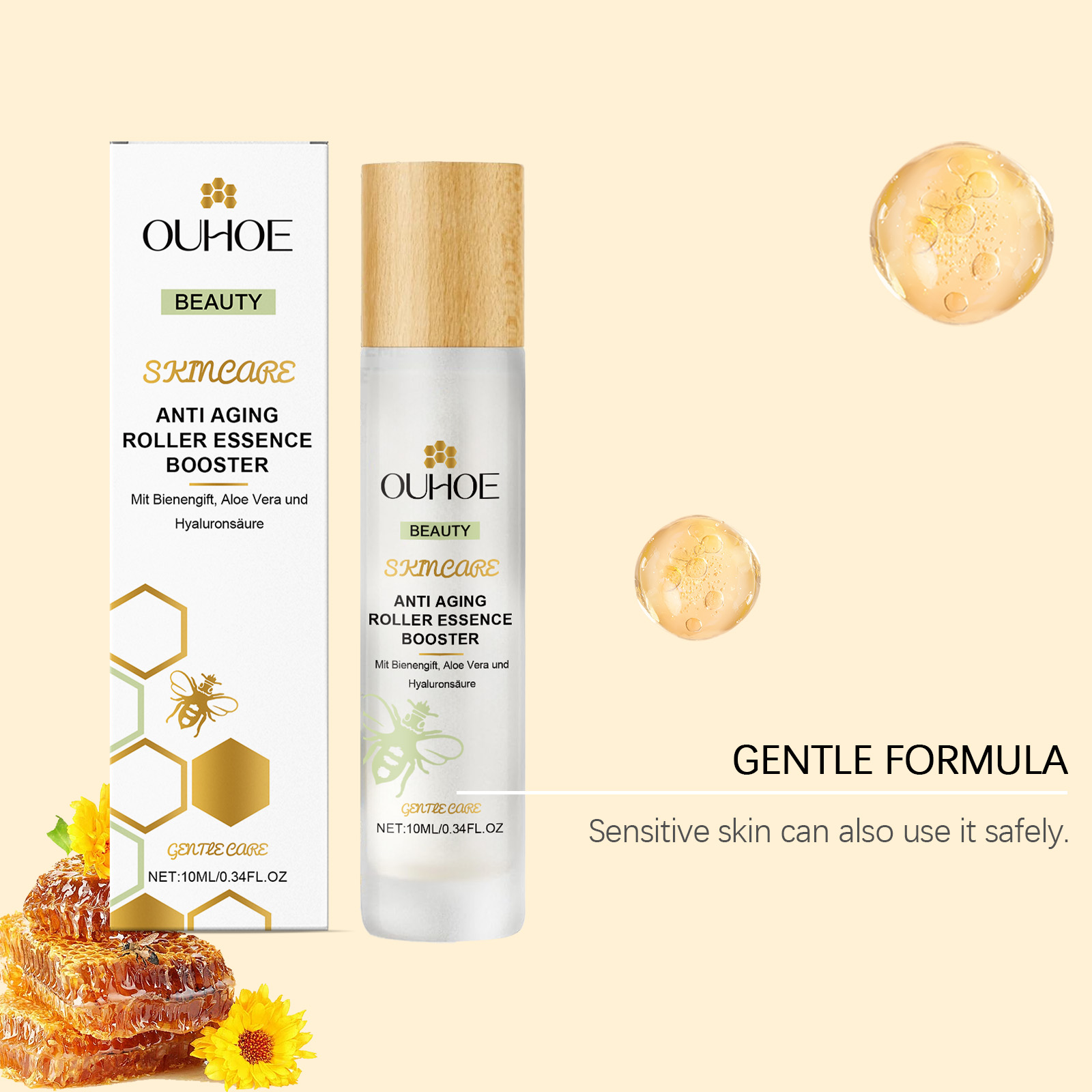 Hyaluronic Acid Facial Night Roller Essence Gently Nourishes Moisturizes Skin Care Anti-Aging Facial Essence for All Skin Types ﻿