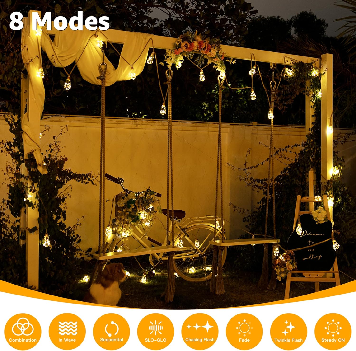 Solar Lights Outdoor Garden 6m Hemp Rope Festoon Light with Remote USB Fairy String 160 LEDs 8 Modes Waterproof Lighting for Outside Gazebo Patio Party Decor