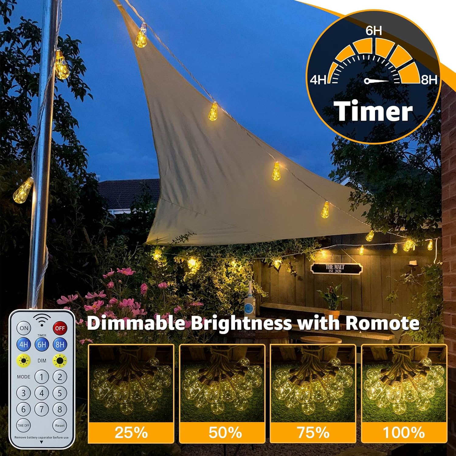 Solar Lights Outdoor Garden 6m Hemp Rope Festoon Light with Remote USB Fairy String 160 LEDs 8 Modes Waterproof Lighting for Outside Gazebo Patio Party Decor