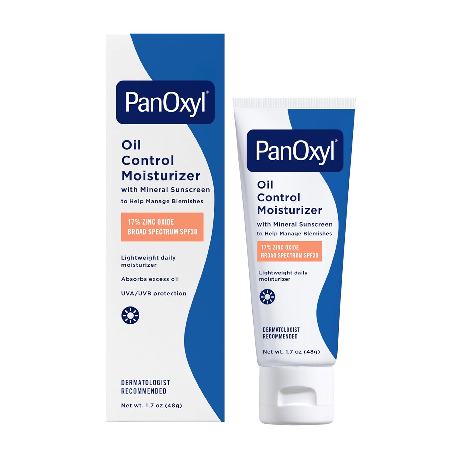 PanOxyl Oil Control Moisturizer with Mineral Sunscreen NEW Sheer Formula Absorbs Excess Oil and Reduces Shine for Acne Prone and Oily Skin SPF 30 48g