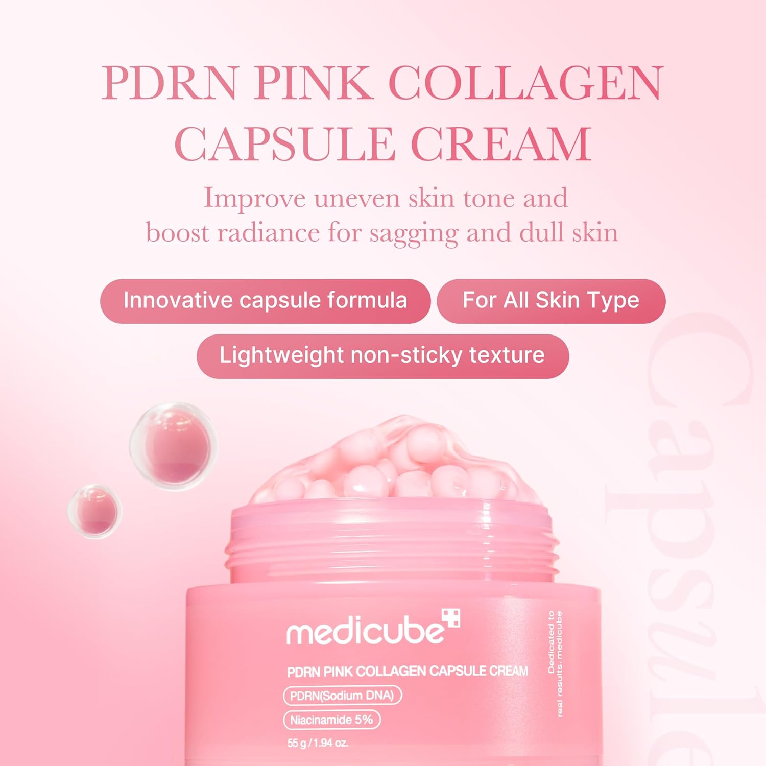 medicube Salmon DNA PDRN Pink Capsule Cream Niacinamide Collagen Face Moisturiser Lightweight Cream Uneven Skin Tone Glow Hydration Korean Skin Care 55g