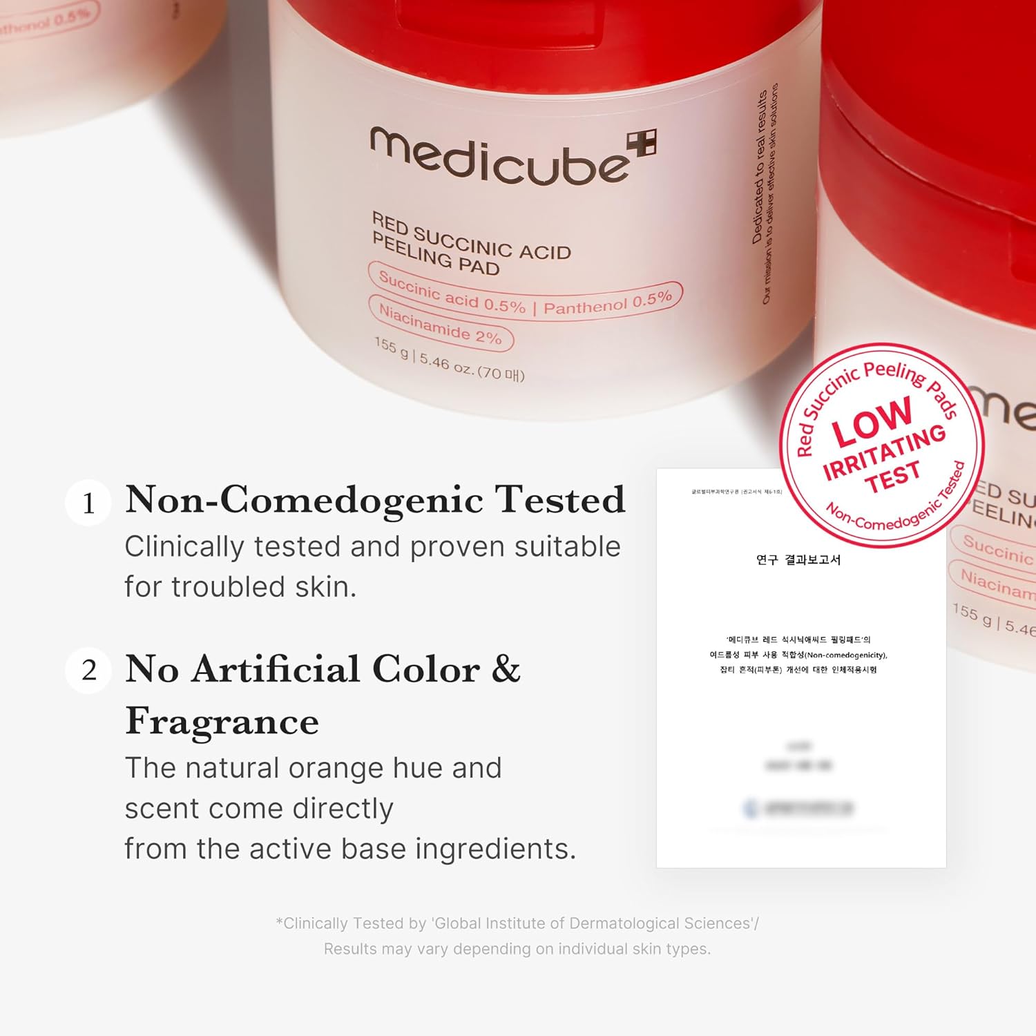 medicube Red Succinic Acid Panthenol Facial Peeling Pads Exfoliating Toner Pads for Breakout Prone Skin Niacinamide AHA BHA Soothing Panthenol Non-Comedogenic