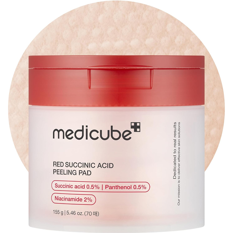 medicube Red Succinic Acid Panthenol Facial Peeling Pads Exfoliating Toner Pads for Breakout Prone Skin Niacinamide AHA BHA Soothing Panthenol Non-Comedogenic