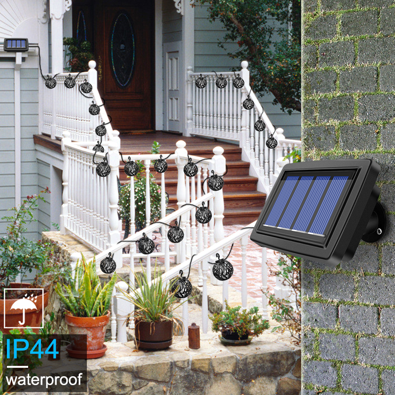 Solar String Lights LED Outdoor Waterproof Flickering Flame Hanging Solar Lantern Lamp with 8 Ball for Patio Garden Yard