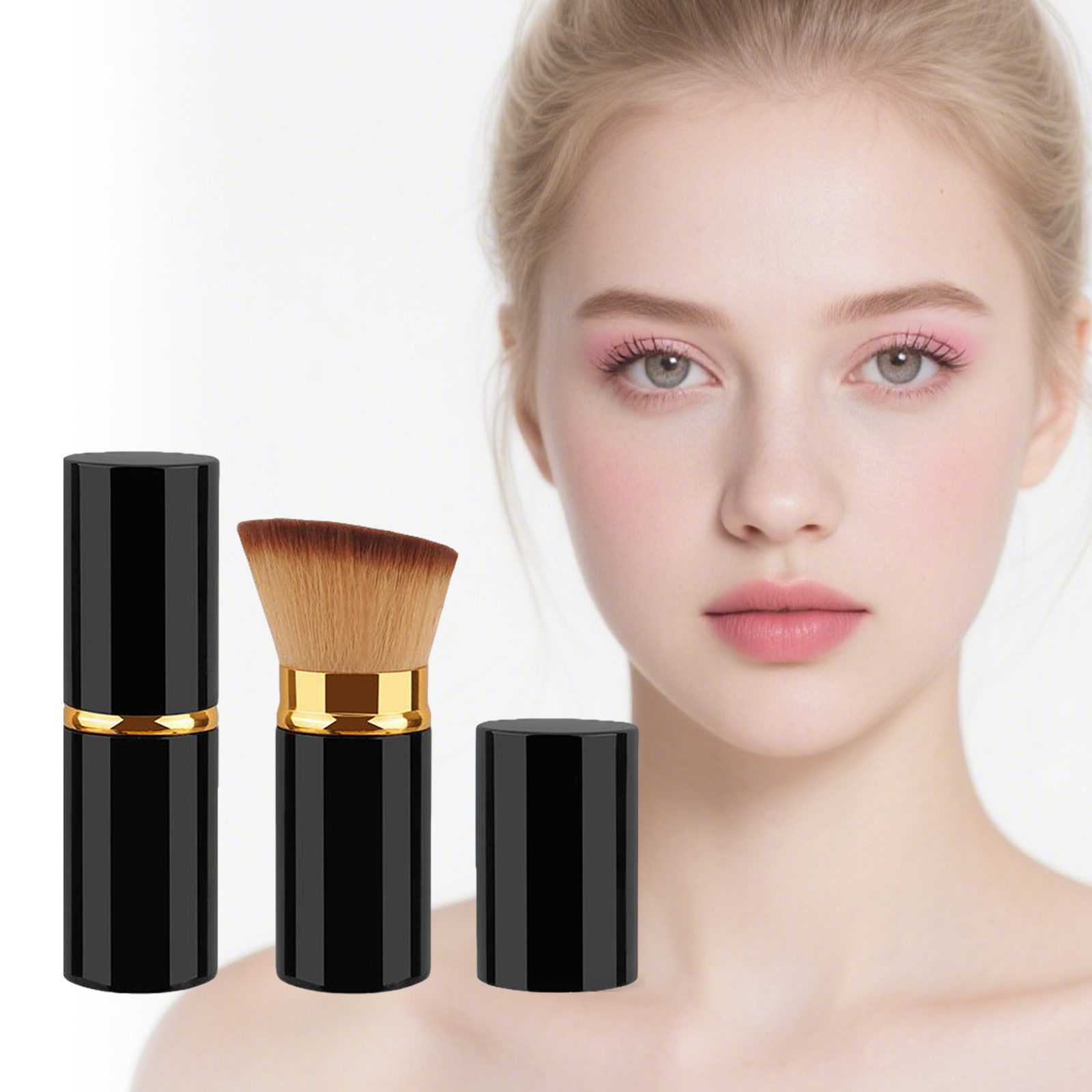 Large Black Gold Brown Bristle Angled Brush Daily Blush Foundation Cosmetic Facial Portable Care Tool