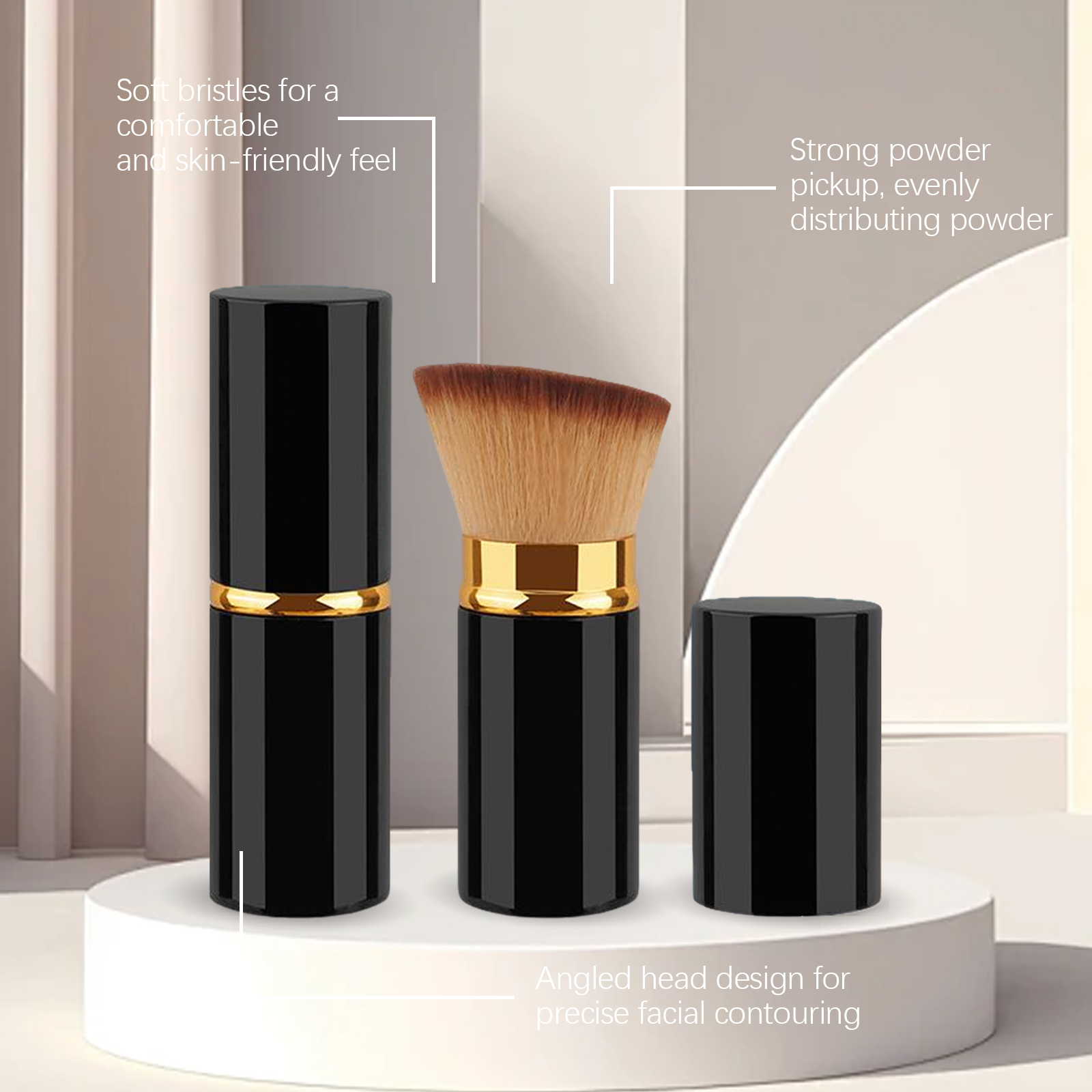 Large Black Gold Brown Bristle Angled Brush Daily Blush Foundation Cosmetic Facial Portable Care Tool