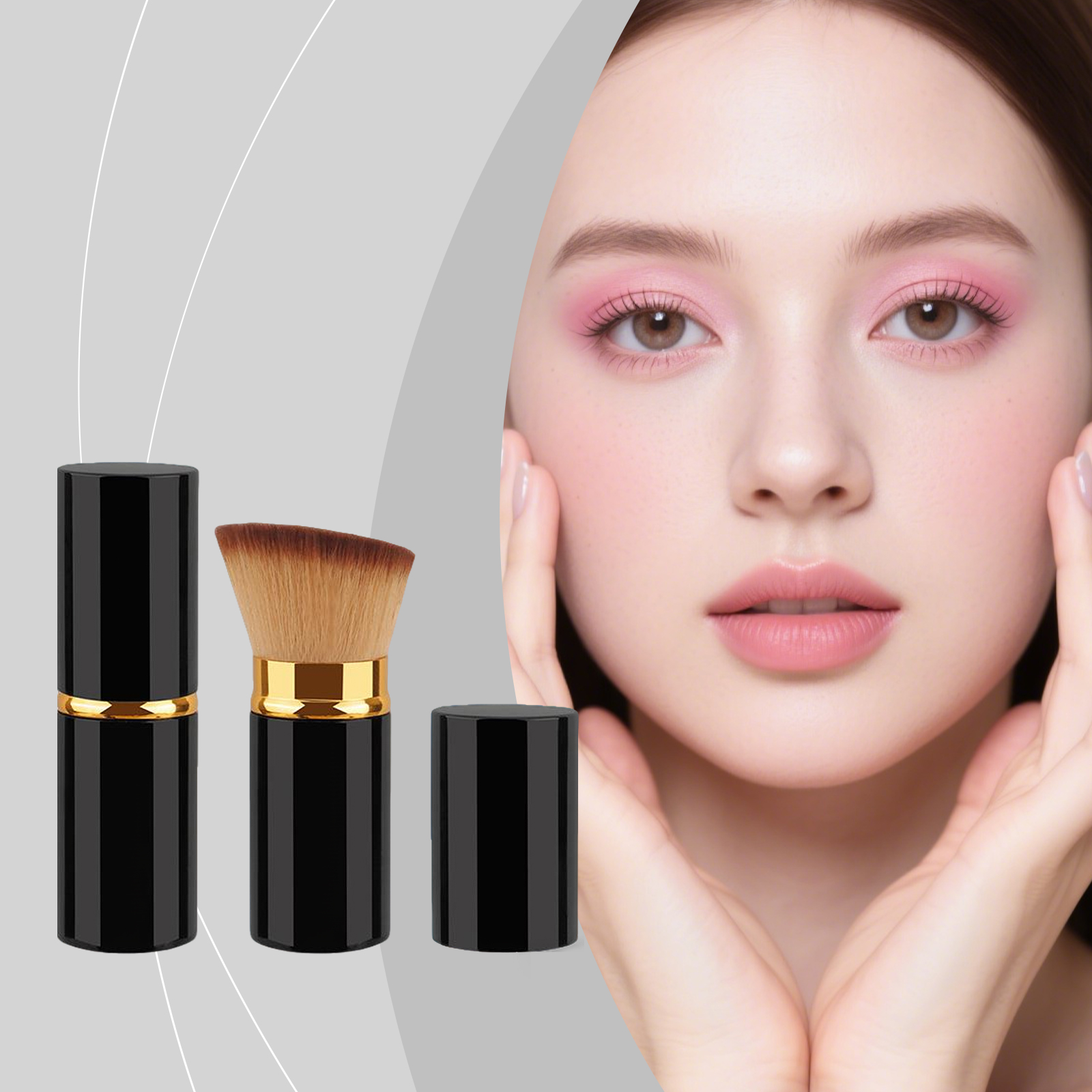 Large Black Gold Brown Bristle Angled Brush Daily Blush Foundation Cosmetic Facial Portable Care Tool