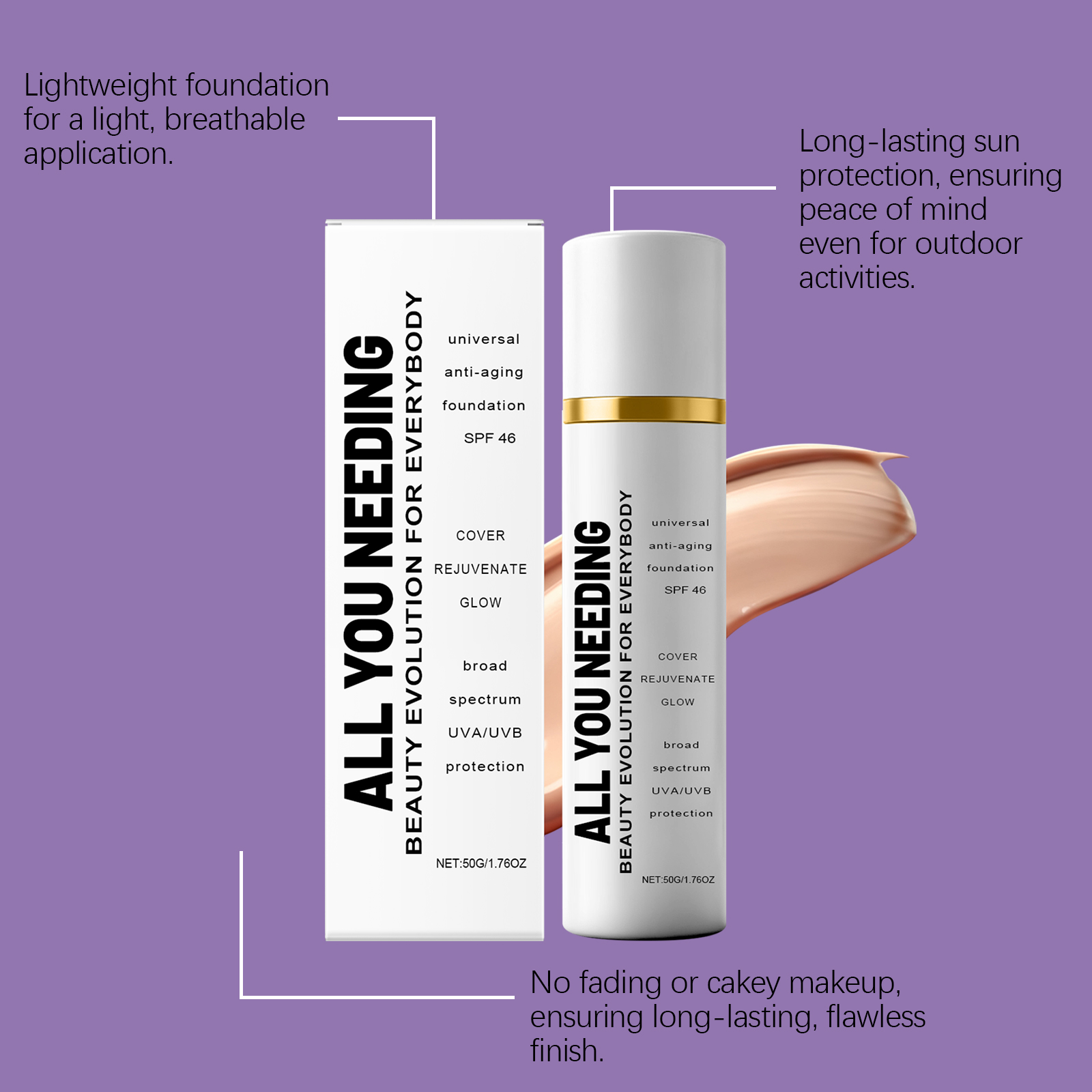 Light Protective Foundation Natural Fit Glossy Thin Hydrating Long Lasting No Fading Create Clear Makeup Look