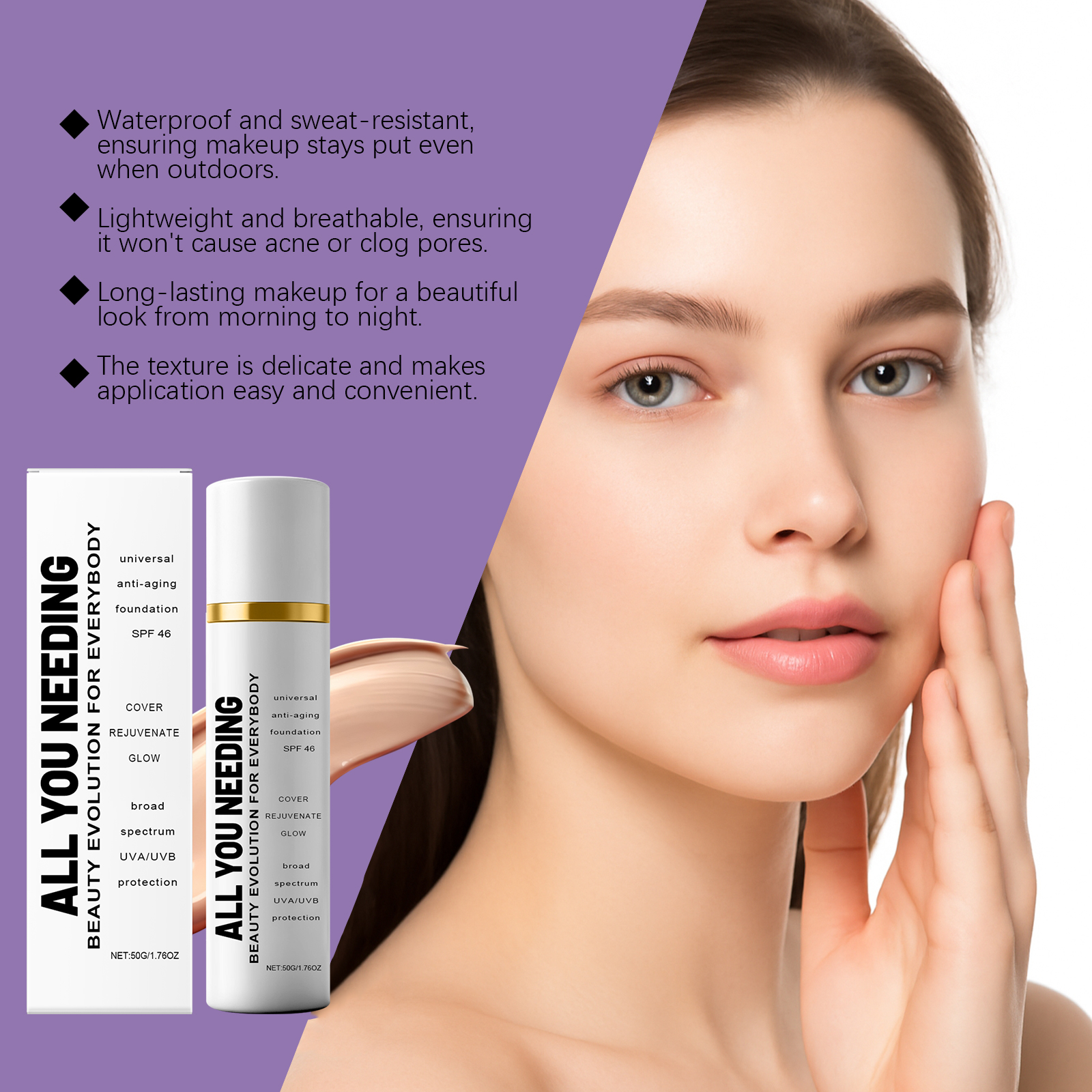 Light Protective Foundation Natural Fit Glossy Thin Hydrating Long Lasting No Fading Create Clear Makeup Look