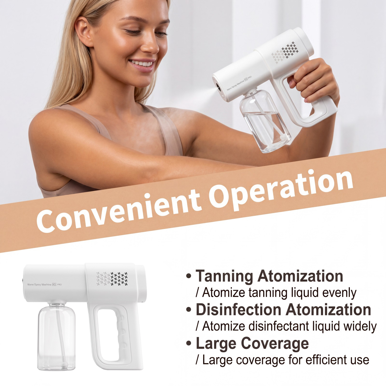 Multi Functional Spray Tanning Device Even Coloring Natural Delicate Skin Care Light Compact Daily Maintenance