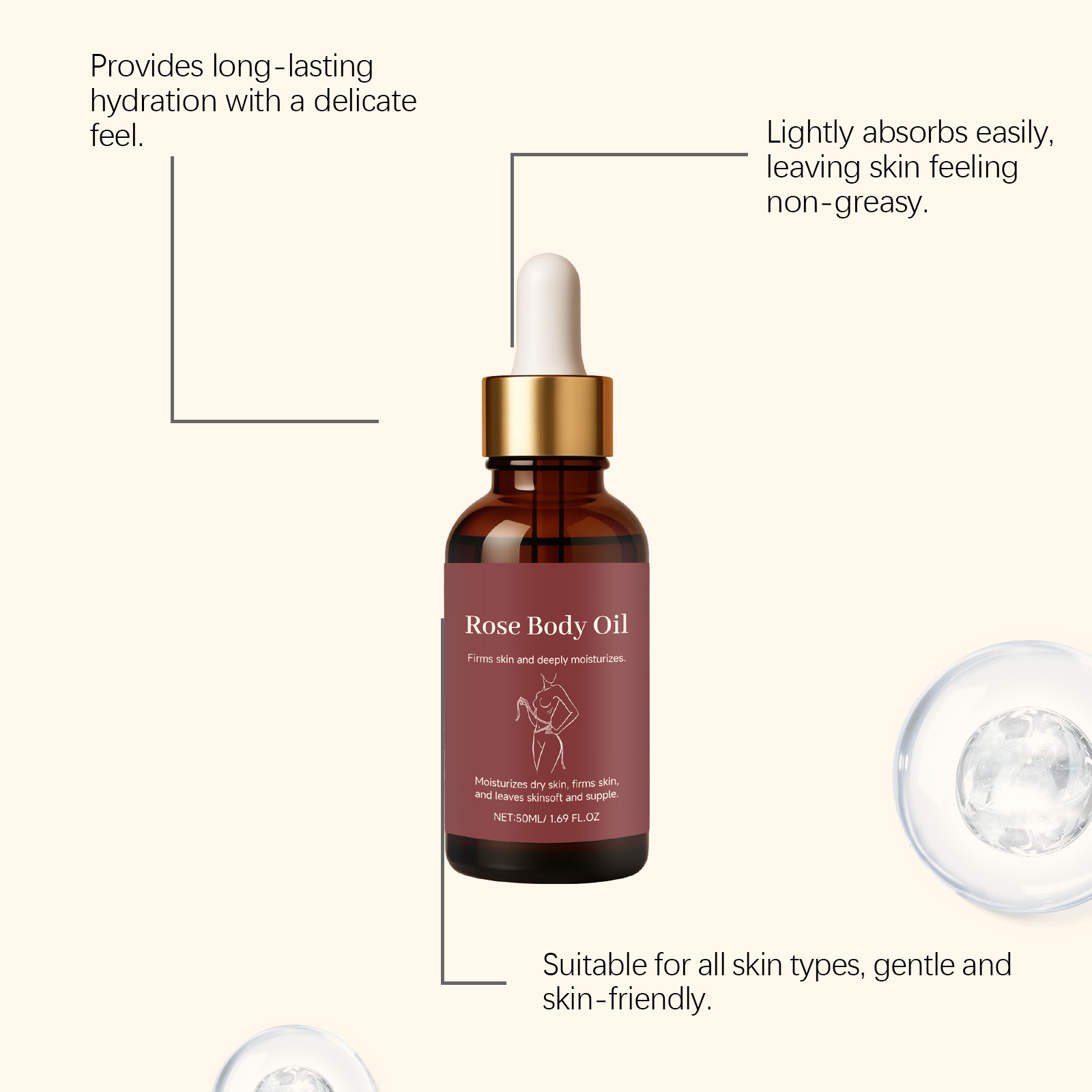 Rose Body Essential Oil Moisturizing Hydrating Soft Smooth Light Easy Absorb Skin Care For Human Body