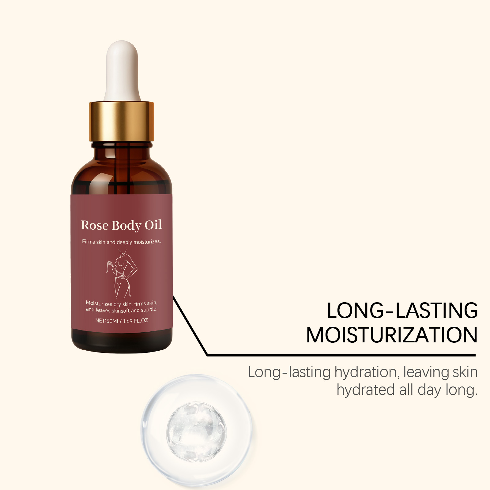 Rose Body Essential Oil Moisturizing Hydrating Soft Smooth Light Easy Absorb Skin Care For Human Body