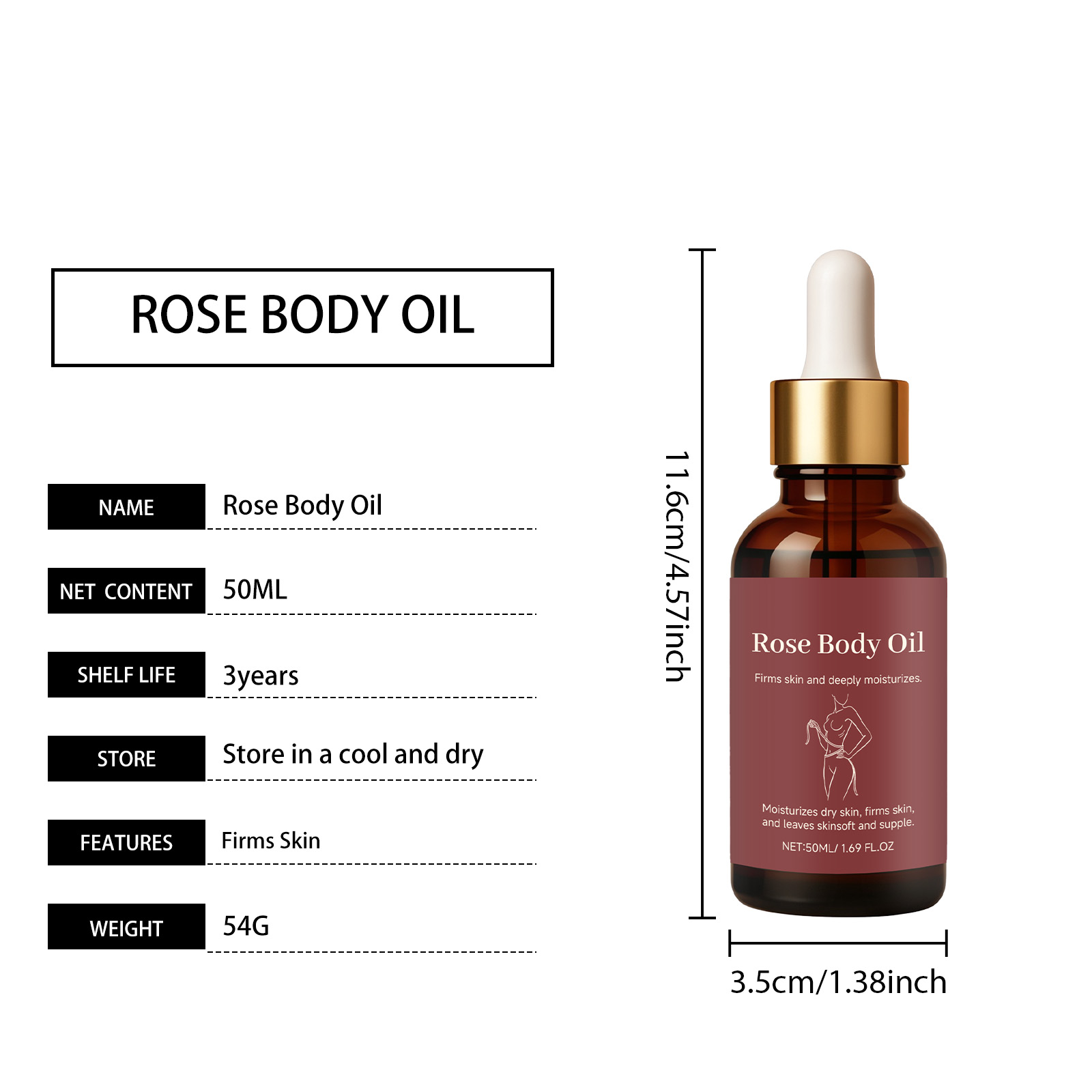Rose Body Essential Oil Moisturizing Hydrating Soft Smooth Light Easy Absorb Skin Care For Human Body