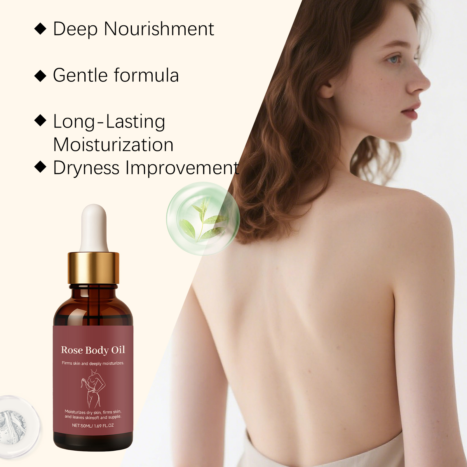 Rose Body Essential Oil Moisturizing Hydrating Soft Smooth Light Easy Absorb Skin Care For Human Body
