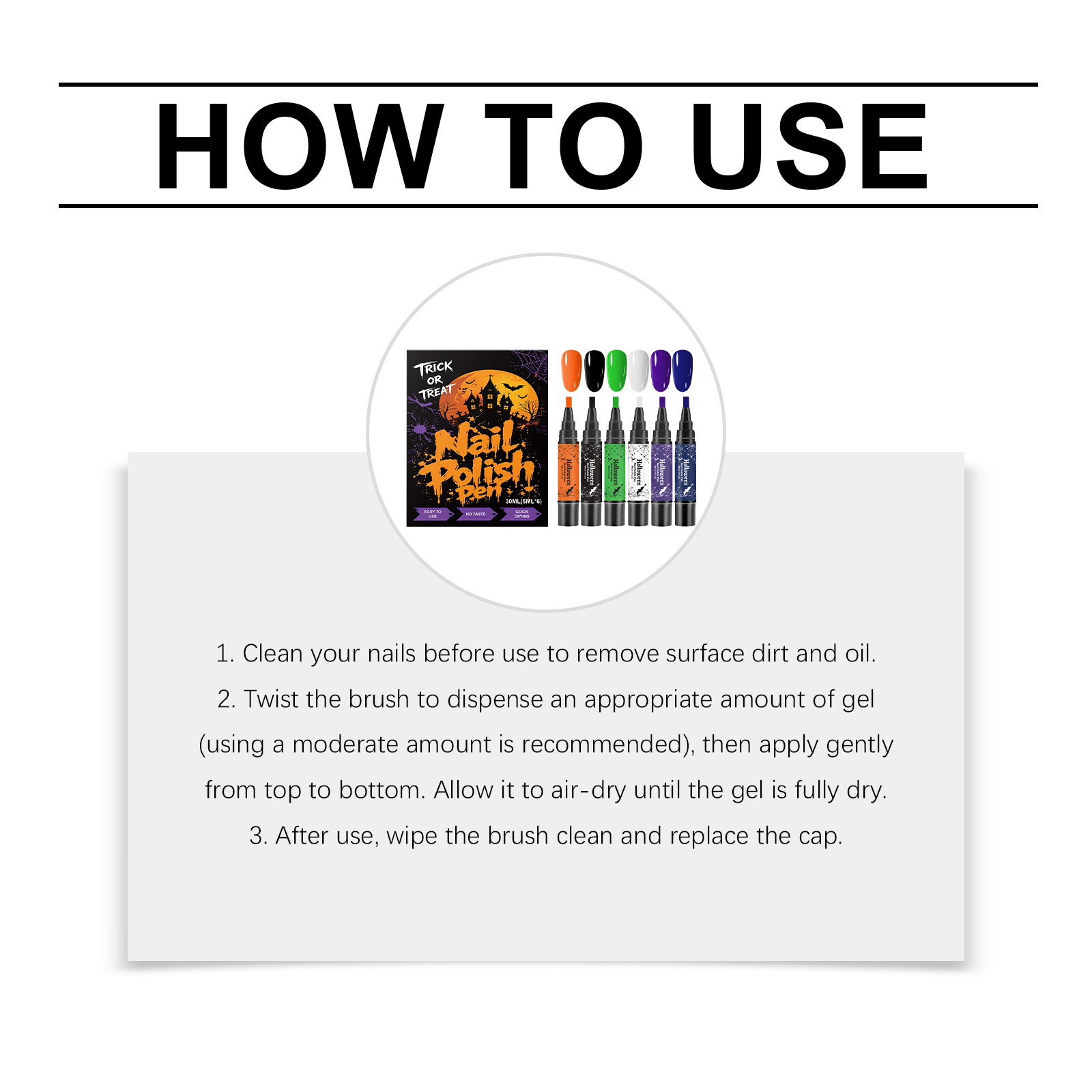 (Vibrant Halloween) Nail Polish Gel Pen No Baking Quick Dry Water Based Peelable Easy Clean Festival Exclusive Color DIY Nail Art