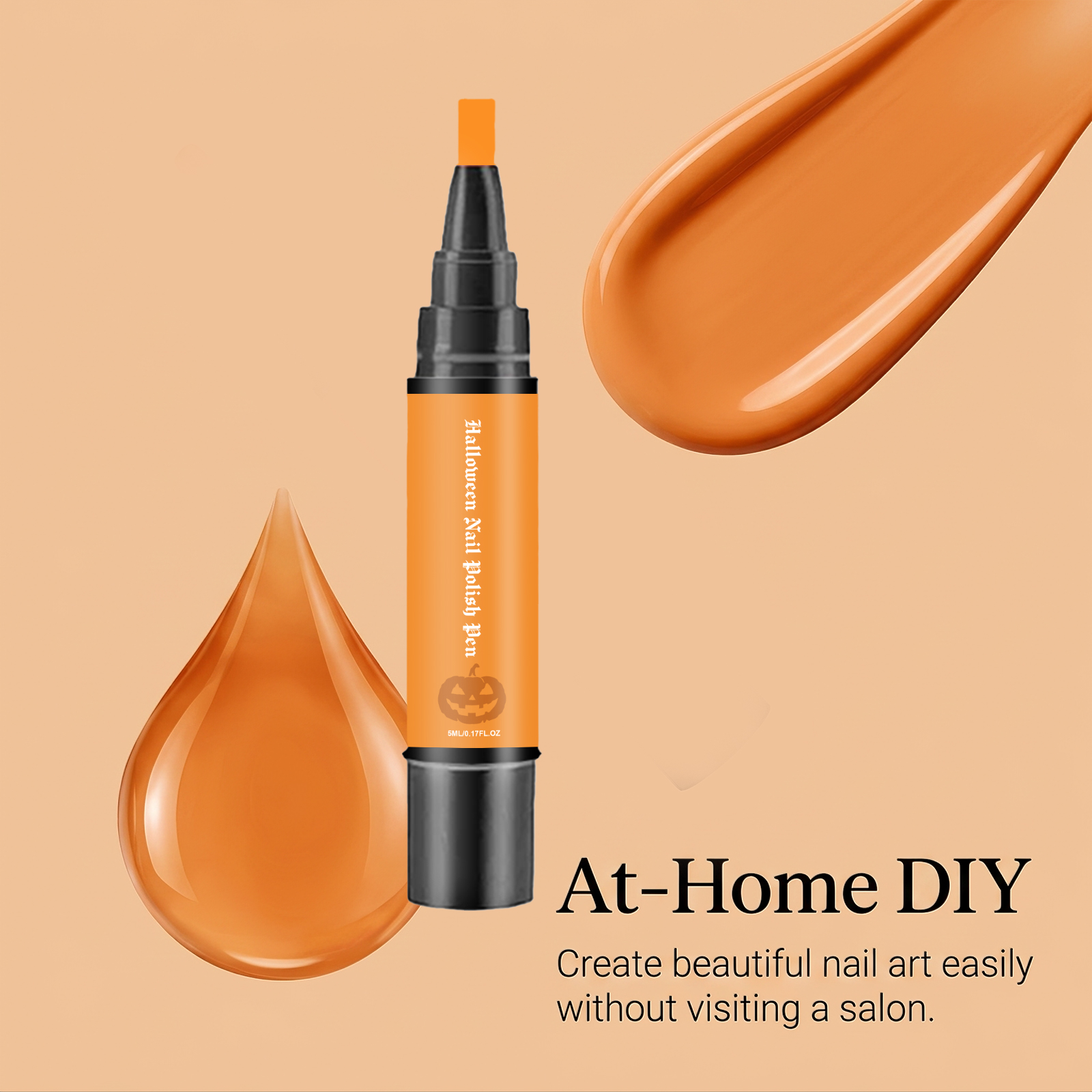 (Vibrant Halloween) Nail Polish Gel Pen No Baking Quick Dry Water Based Peelable Easy Clean Festival Exclusive Color DIY Nail Art