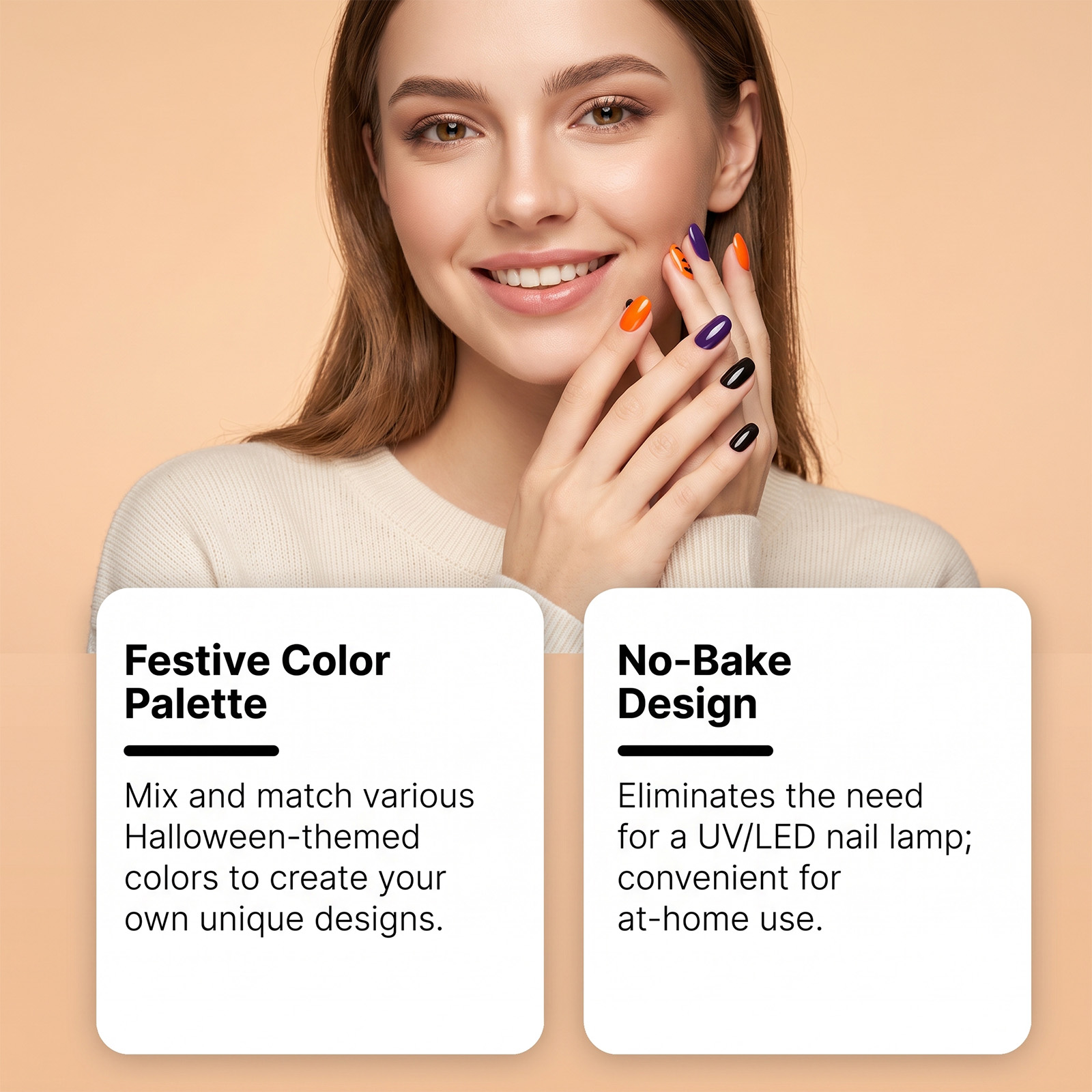(Vibrant Halloween) Nail Polish Gel Pen No Baking Quick Dry Water Based Peelable Easy Clean Festival Exclusive Color DIY Nail Art