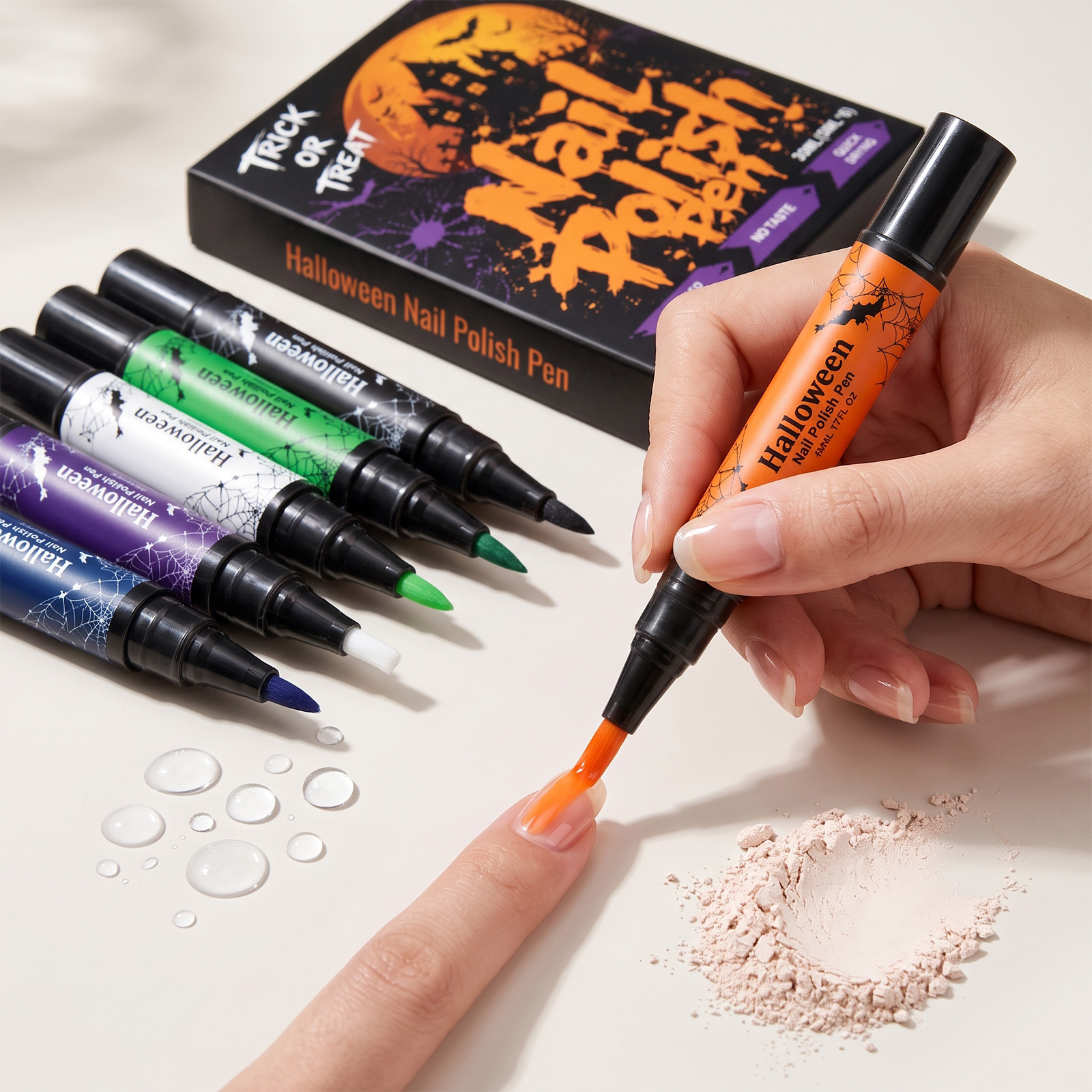 (Vibrant Halloween) Nail Polish Gel Pen No Baking Quick Dry Water Based Peelable Easy Clean Festival Exclusive Color DIY Nail Art