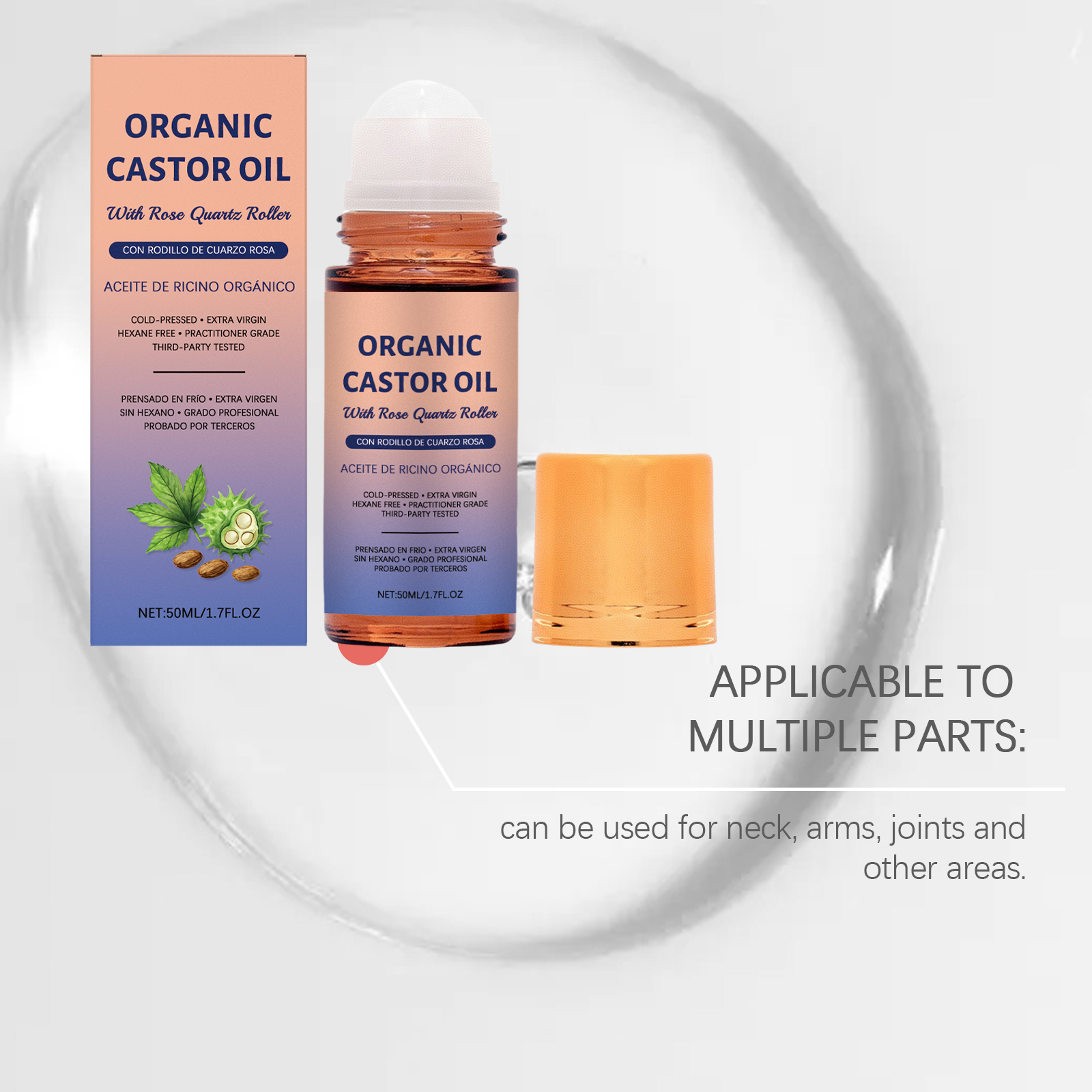 Castor Oil Care Roller Gentle Nourishing Moisturizing Soft Portable Body Skin Daily Massage Care Liquid