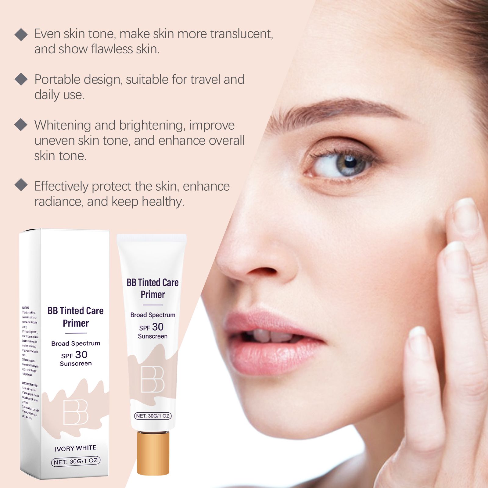 Protective BB Cream Ivory Moisturizing Coverage UV Shield For Daily Face Makeup