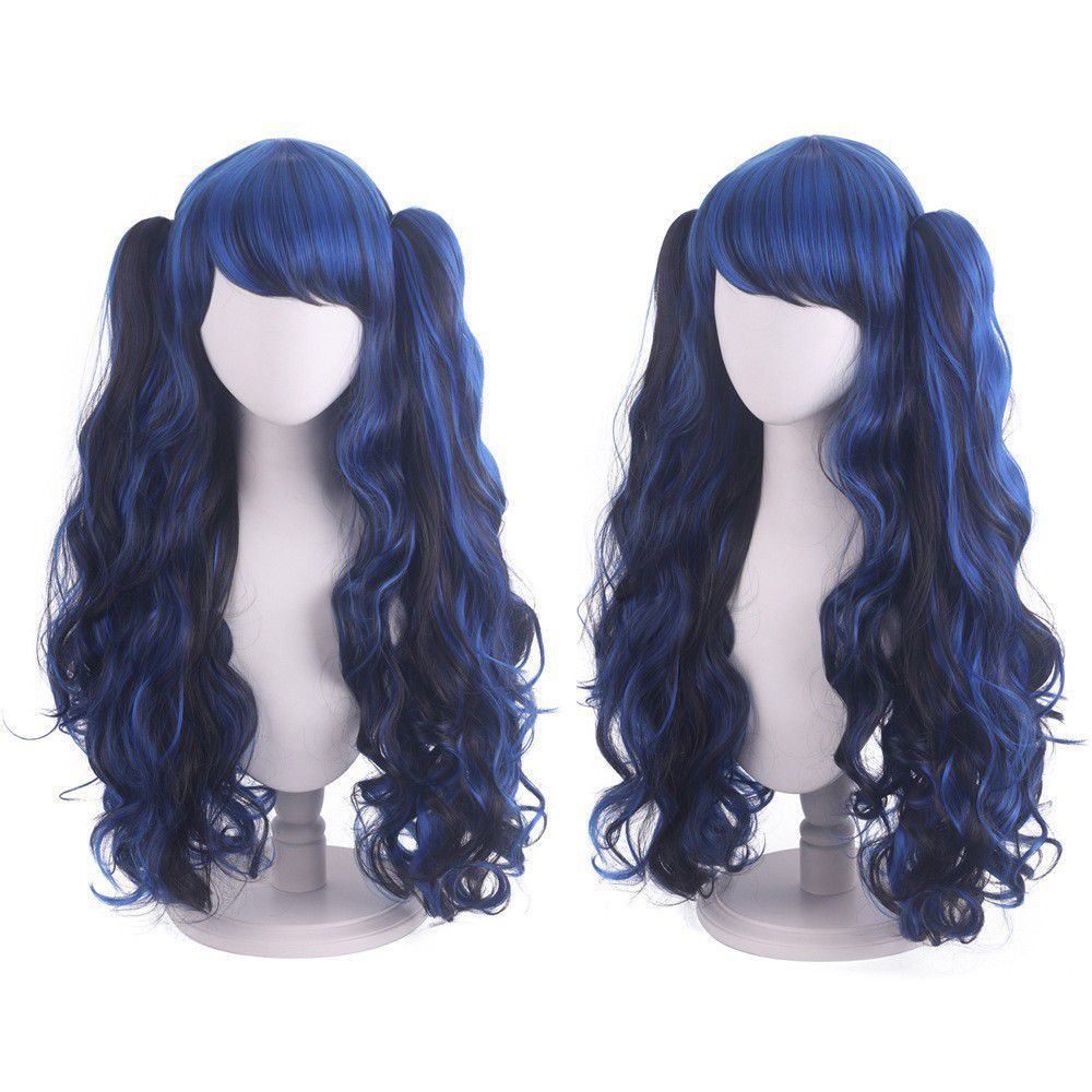 (RGB) Cosplay Wig Double Ponytail Lolita Anime Hairpiece With Clip For Halloween Party