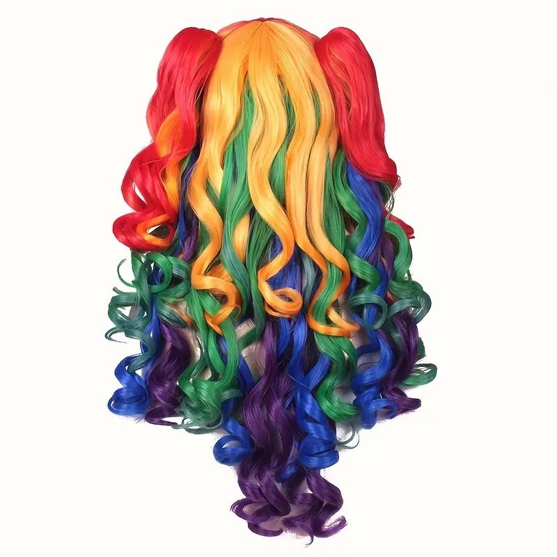 (RGB) Cosplay Wig Double Ponytail Lolita Anime Hairpiece With Clip For Halloween Party