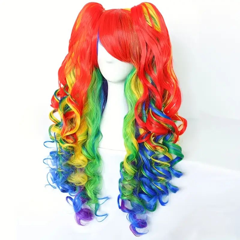 (RGB) Cosplay Wig Double Ponytail Lolita Anime Hairpiece With Clip For Halloween Party