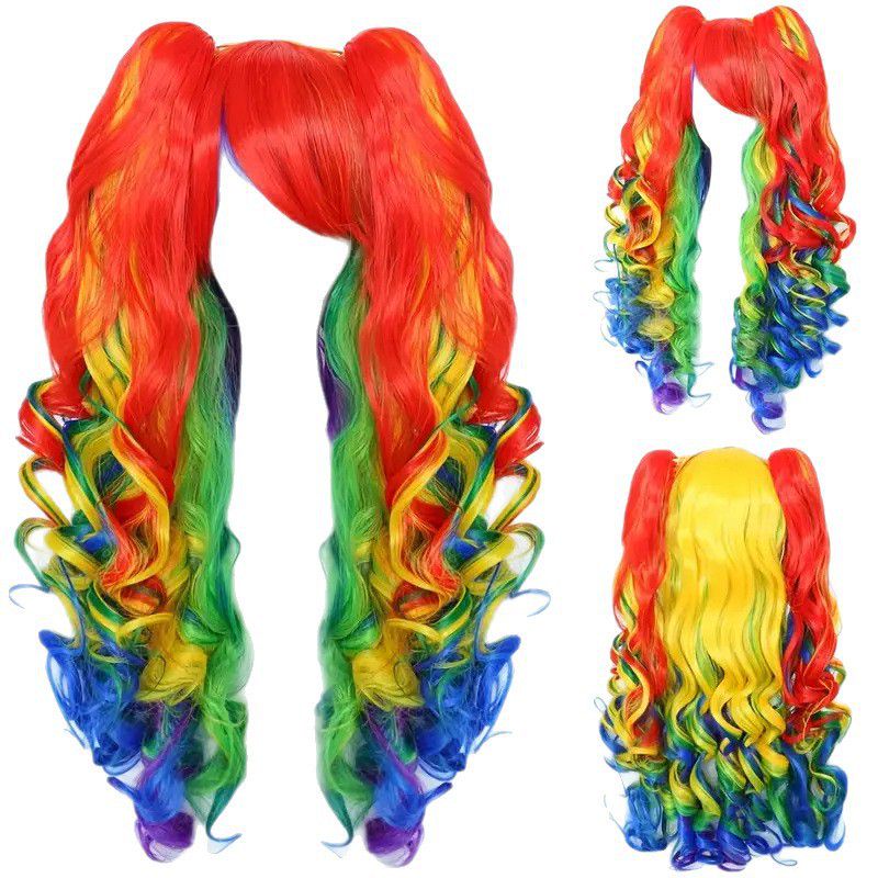 (RGB) Cosplay Wig Double Ponytail Lolita Anime Hairpiece With Clip For Halloween Party