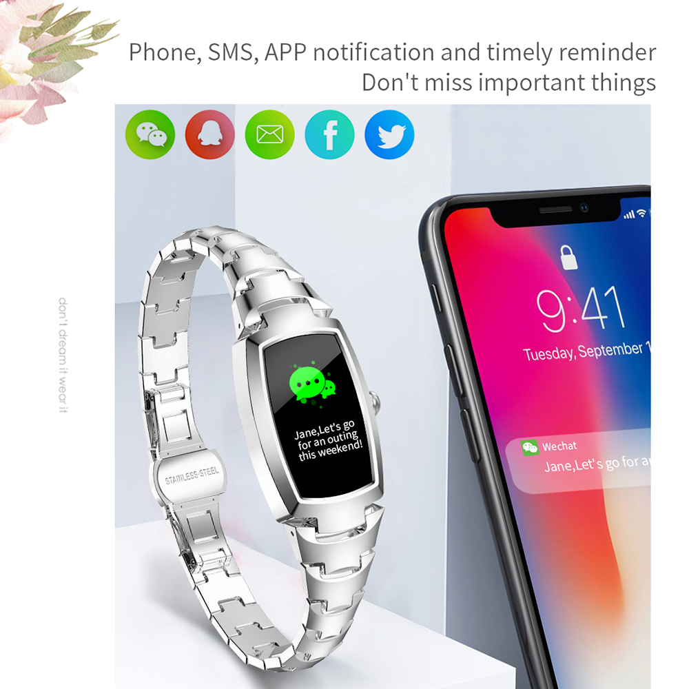 (Silver) Smart Watch Band Women Waterproof Smartwatch Sports Fitnes Tracker Gift