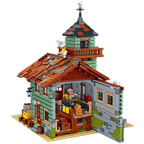 Old Fishing Store Wharf Fisherman Cabin Mini Size Building Blocks Idea Street View Wooden House Bricks Toys For Kids