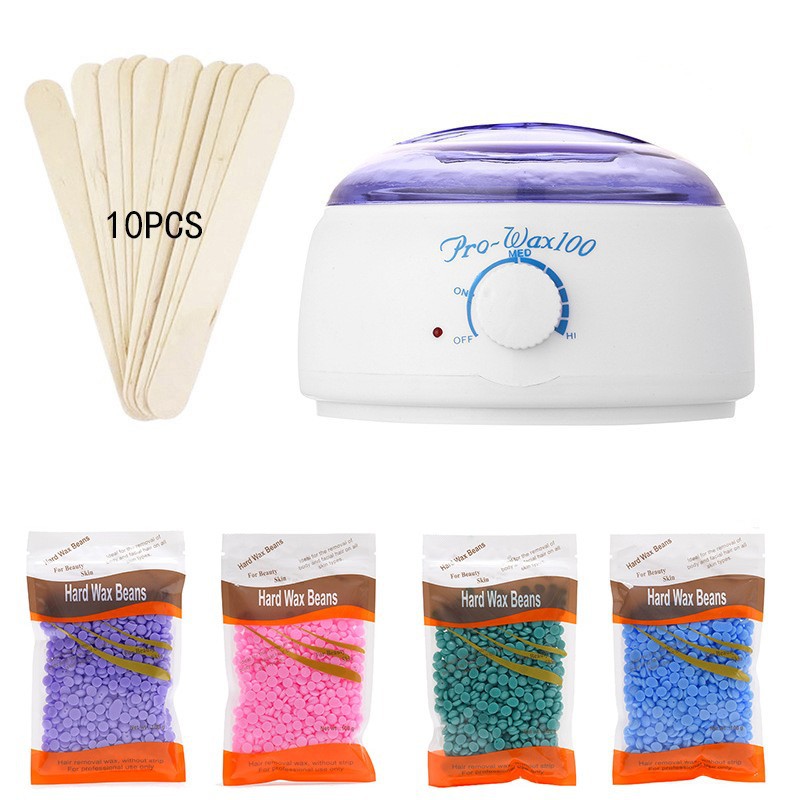 (Black) Wax Heater Electric Wax Warmer Hair Removal Kit Depilatory Epilator Wax-melt Waxing Kit Heating Machine Beauty Salon Spa Skin Care Device with Adjustable Temperature Hard Wax Beans for Hand Foot Therapy Bath