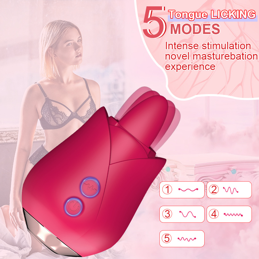 (Red) Vibrator Toy for Women Egg Vibrators Tongue Licking Clitoral Vibrator G Spot Stimulator Massager Adult Toys Flower Shape with 5 Vibrating Modes for Clitoris Nipple Sexual Stimulation Sex Toys for Women Couples Pleasure Games