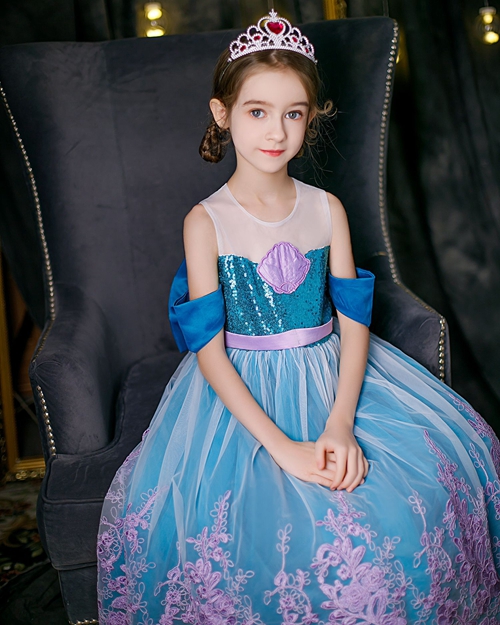 (Green 3~4 Years) Girls Fancy Dress The Little Mermaid Ariel Costume Princess Dress Up Gown Green Sequins Kids Fairy Tales Cosplay Fancy Party Outfits Halloween Carnival Costumes