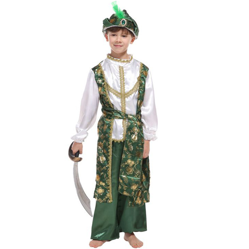(110~120cm) Arab Prince Costume Outfit Halloween Carnival Cosplay Party Fancy Dress Up