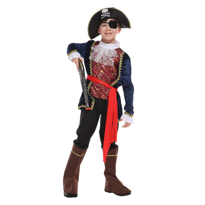 (110~120cm) Dress Up Caribbean Boy Pirate Costume For Role Play
