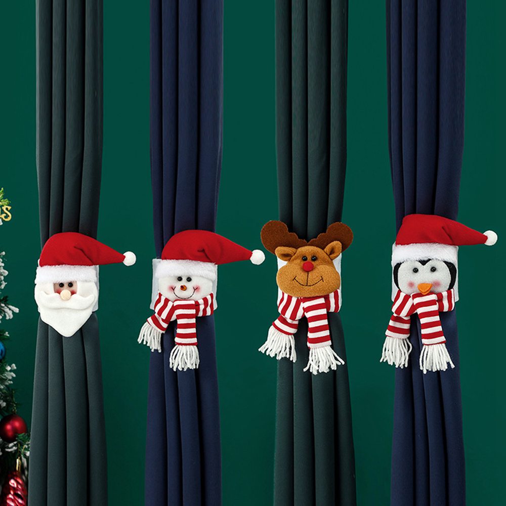 (1PCS Santa Claus) Christmas Curtain Tiebacks, Cute Christmas Curtain Buckle Ties Cartoon Santa Claus Snowman Elk Doll Christmas Curtain Decorations for Indoor Living Room Windows