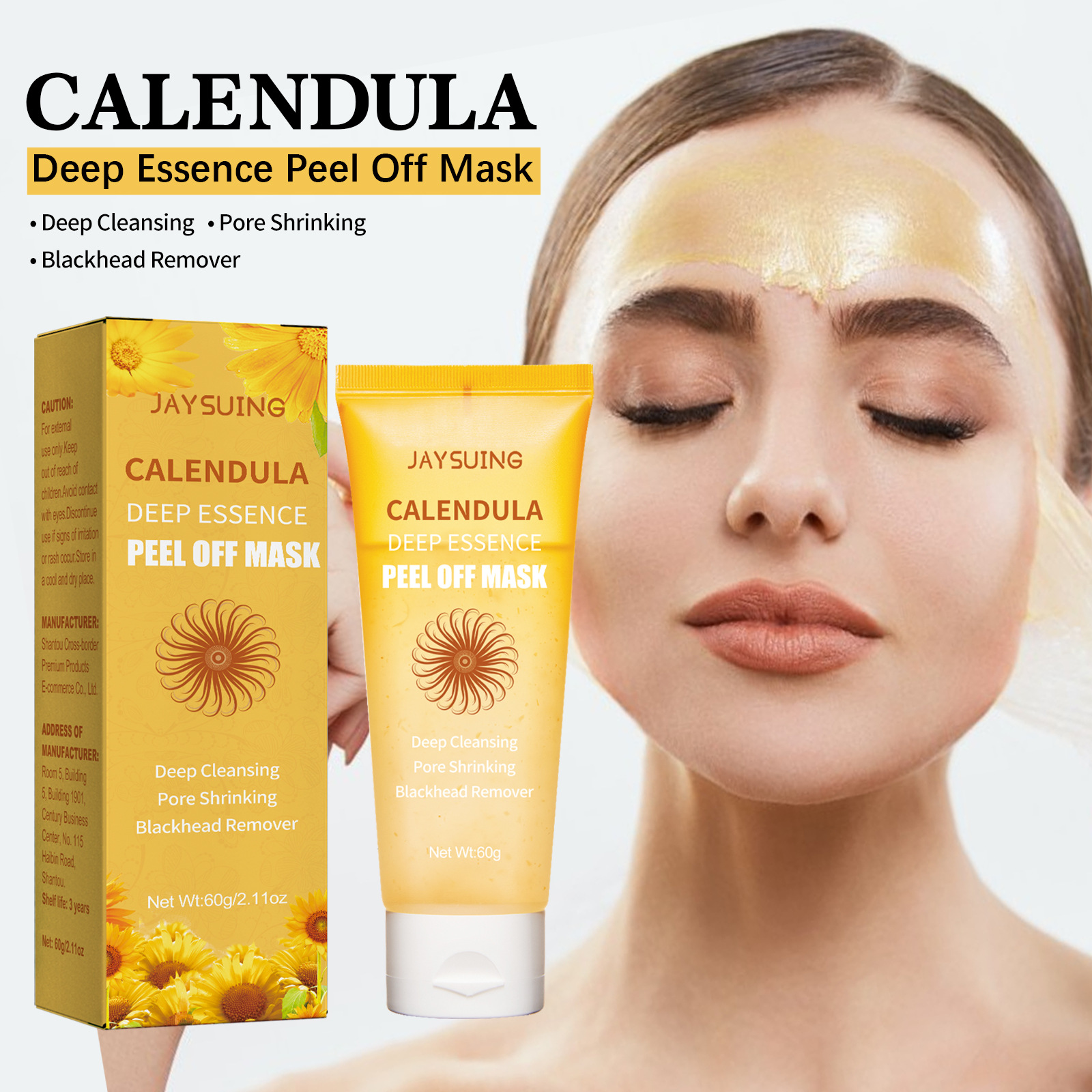 Calendula Deep Essence Peel off Mask Refining Herbal Mask Calendula Pore Cleaner Skincare Deep Cleansing Pore Remover for All Skin Types